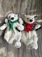 NWT 1999 COCA COLA POLAR BEAR BEAN BAG PLUSH STRIPED SHIRT SCARF SET 6"
