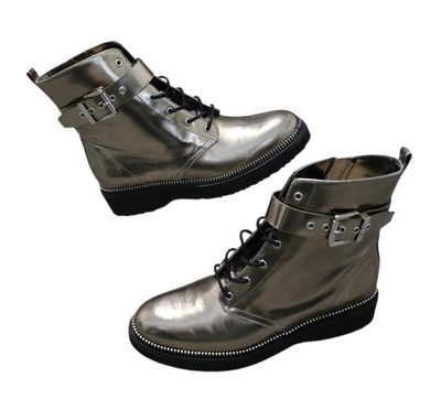 Michael Kors Vivia Boots Womens Size M Leather Metallic Lace