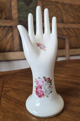 Vtg Porcelain Lady's Hand Figurine Floral Rose Chic Victorian Vanity Jewelry