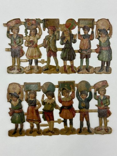 c 1900 VICTORIAN SCHOOL CHILDREN Die Cut Scrap Antique Ephemera 1063