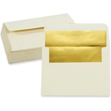 50-Pack Ivory A7 Gold Foil Lined Greeting Banquets Luxury Invitation Envelopes