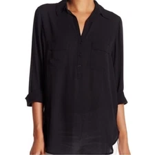 Pleione Black Button Blouse