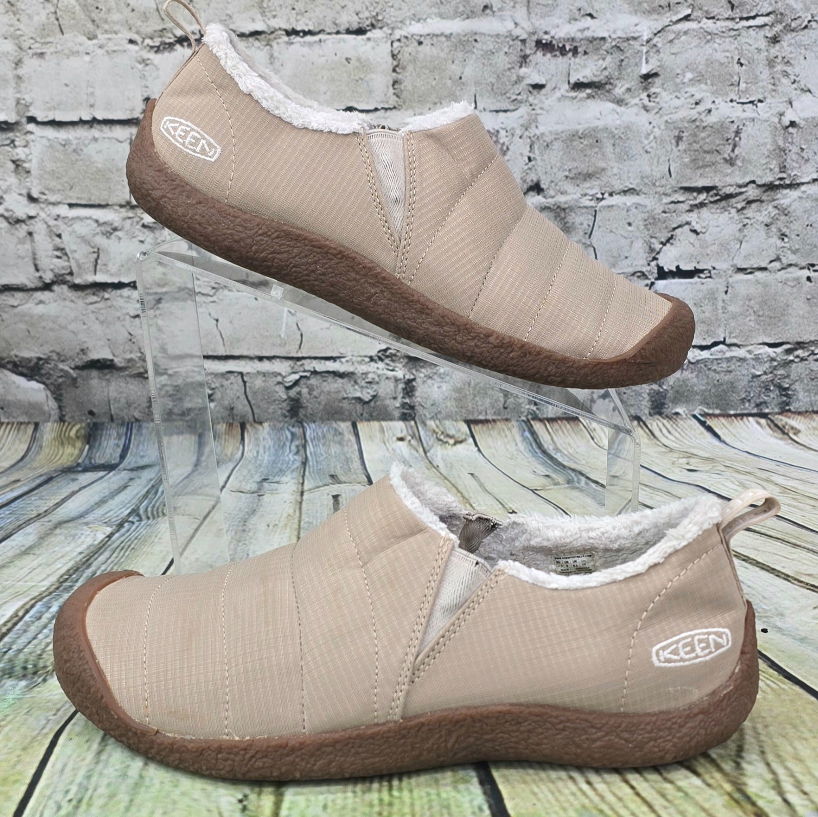 Keen Howser pantofole slip on scarpe comode donna 9 beige marrone foderato suola rigida
