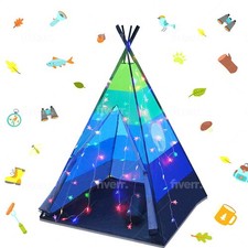 Kids Teepee Tent with Star Lights 42" x 60" Blue