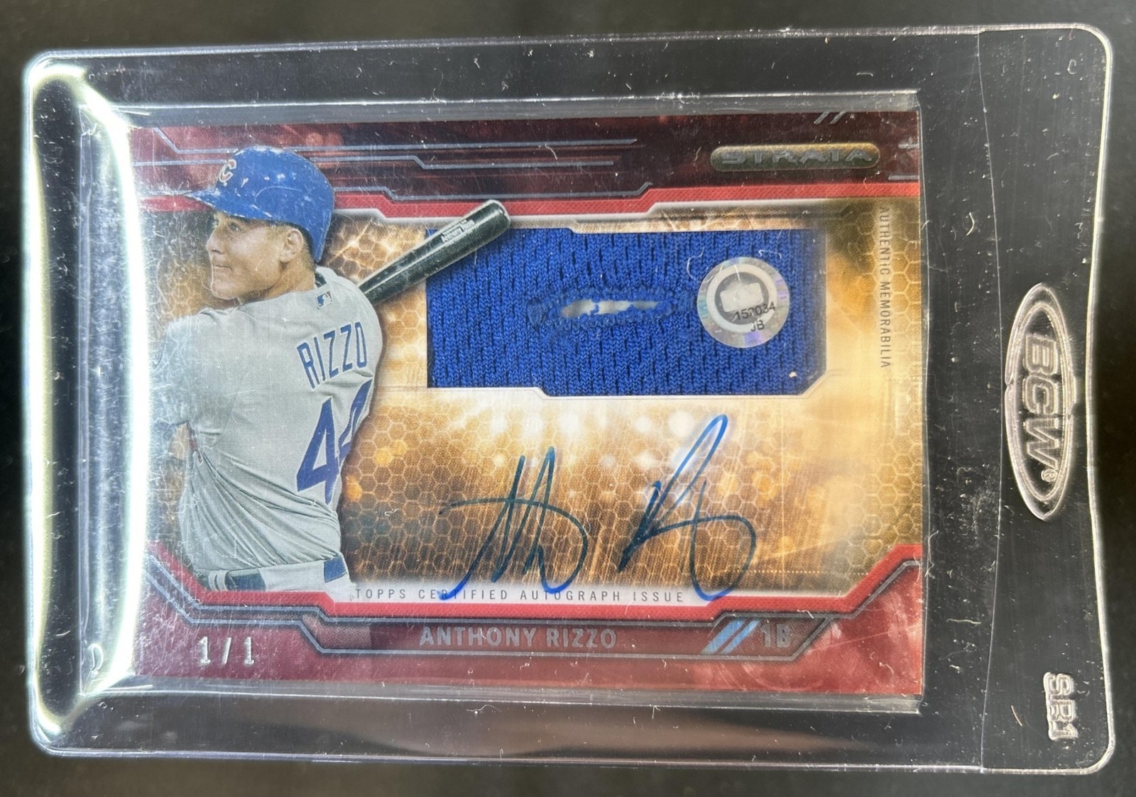 2015 Topps Strata Anthony Rizzo Clearly Authentic Auto Red Button Hole #1/1 view 1