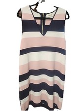 Eliza J Stripe Sleeveless Dress Pink Sz L Career Classy Wedding Tea Church