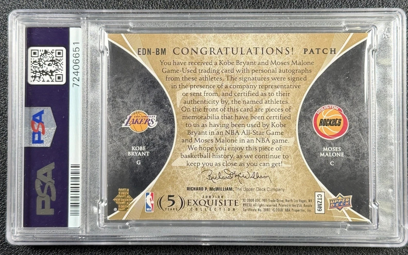 KOBE BRYANT MOSES MALONE PSA 6 2007 EXQUISITE DUAL NUMBER PIECES PATCH AUTO 8/24 view 4