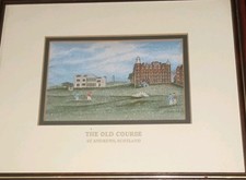 Framed The Old Course St Andrews golf silk picture.