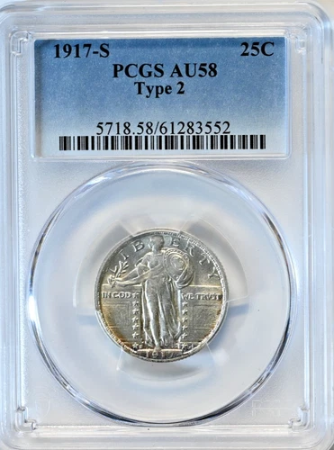 1917-S  25C Type 2 Standing Liberty PCGS GRADED AU58 Quarter 5718