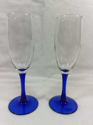 Luminarc France 7.75'' Champagne Glasses Cobalt Blue Stem Set Of 2