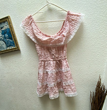 Girls Pink/White Striped Off-Shoulder Ruffle Lace Fit  Flare Dress 4