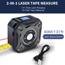 AutoLock Measuring Tape 2 in 1 Digital Laser Tape Measure 130ft/40m w/ 16ft/5m