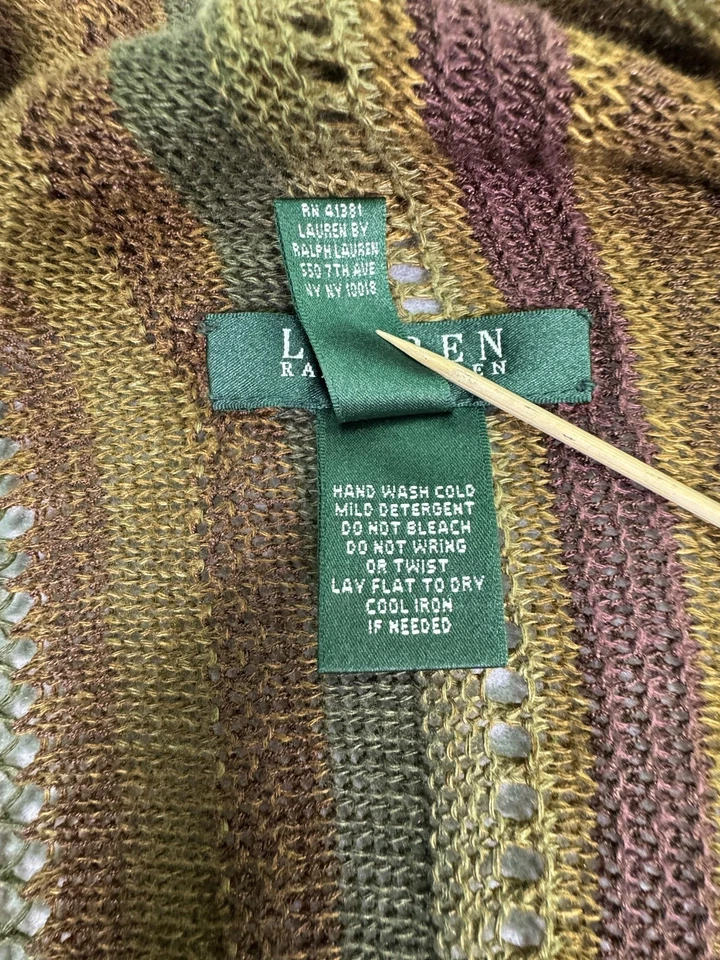 Cárdigan Lauren Ralph Lauren Petite para mujer M L marrón verde lino seda drapeado Foto 4 de 4