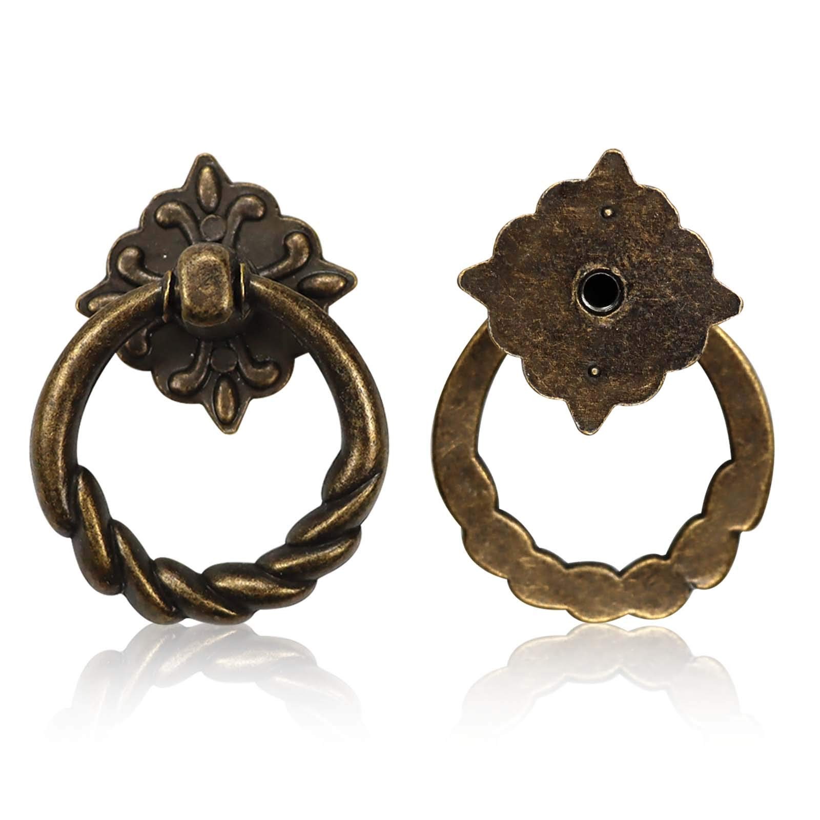 6 Pcs Vintage Drop Rings Knobs Pull Handles for Dresser Drawer Cabinet Cupboard