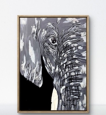 Original Art Texture Elephant 16x20 Canvas Contemporary Modern Home Museum Decor