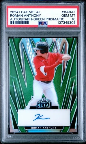 2024 Leaf Metal ROMAN ANTHONY Green Prismatic  /8 AUTO ROOKIE CARD RC PSA 10