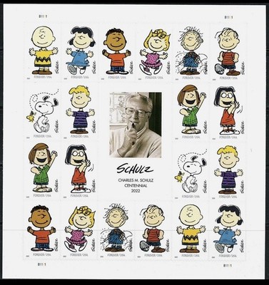 USPS SHEET OF 20 FIRST CLASS LETTER STAMPS CHARLES SCHULZ SNOOPY CHARLIE BROWN
