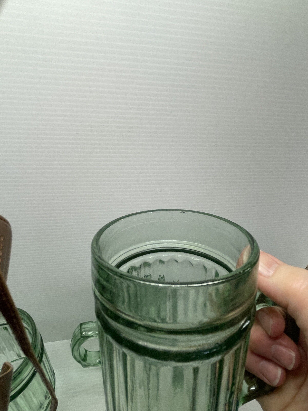 4 VINTAGE GREEN GLASS BEER MUGS. RIBBED. 5 5/8" eBay