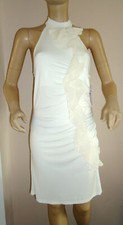 NEW LADIES CREAM LILI RUFFLE DETAIL HALTERNECK STRETCHY DRESS SIZE 14