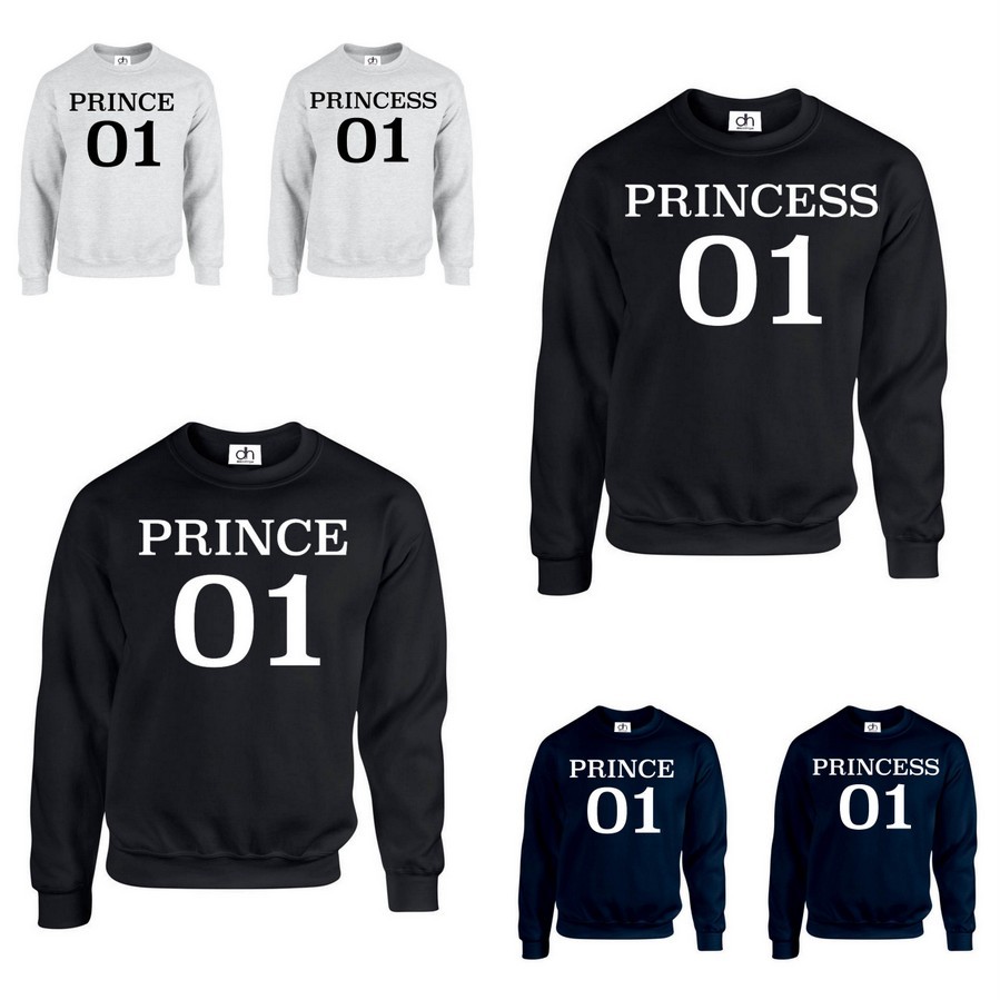 PRINCE PRINCESS 01 KING QUEEN CROWN JUMPER day Couple Matching gift  (SWEATSHIRT)
