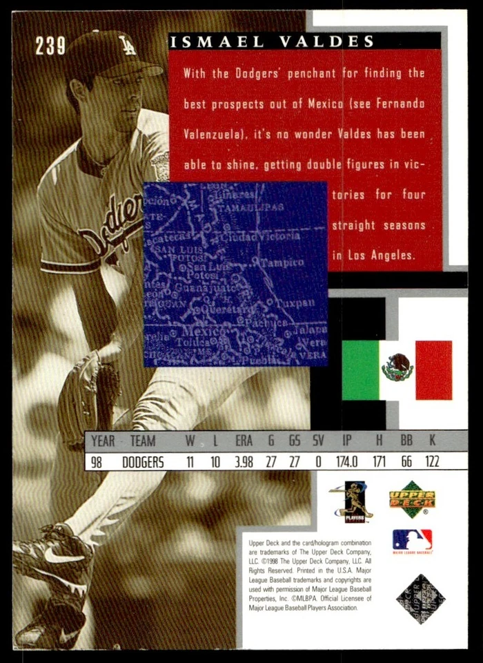 1999 Upper Deck Ismael Valdes Los Angeles Dodgers #239 - Image 2 of 2