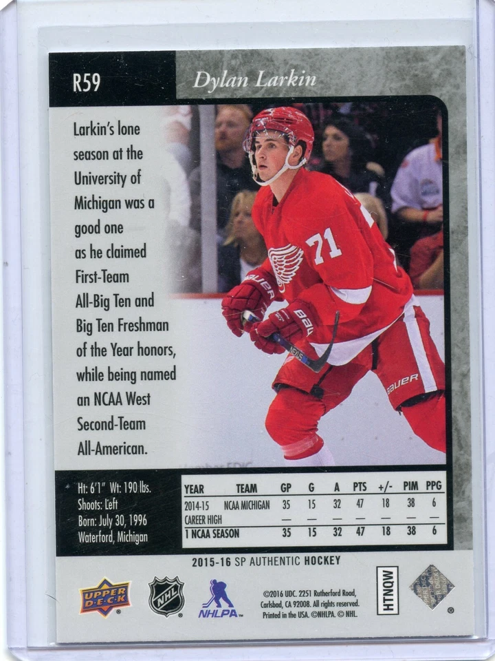 2015-16 SP Authentic '95-96 SP Retro #R59 Dylan Larkin - Image 2 of 2