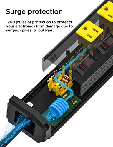 6 outlets Heavy Duty Power Strip,1200J Surge Protector 6 ft, Individual Switches - Picture 7 of 24