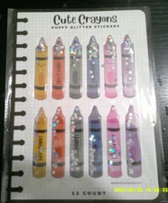 NEW cute Crayons puffy glitter stickers 12 count