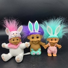 VTG Russ Easter Bunny Troll Doll Set Plush Plastic Kidz 90s Rare Trio
