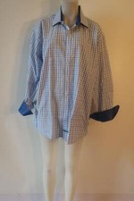 Mens English Laundry White Blue Plaid Check Button Dress Shirt Neck-17.5  