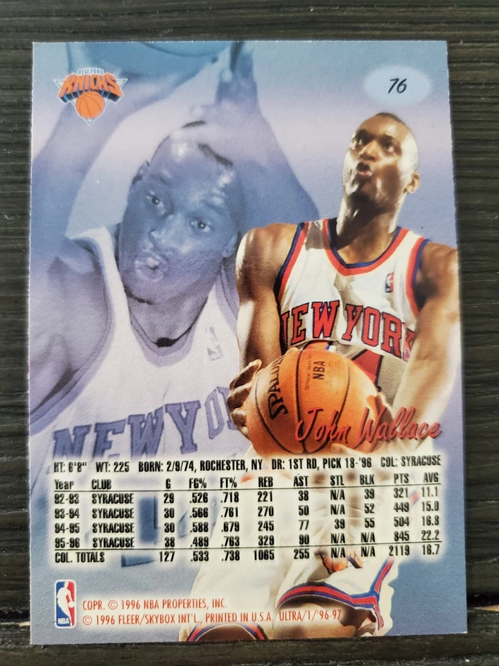 Tarjeta de novato de baloncesto Fleer Ultra NBA 1996 #76 John Wallace New York Knicks 3 Foto 2 de 2