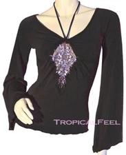 New Vintage Y2K Black Bell Long Sleeve Top Beaded Made USA Whimsigoth Fairy Goth