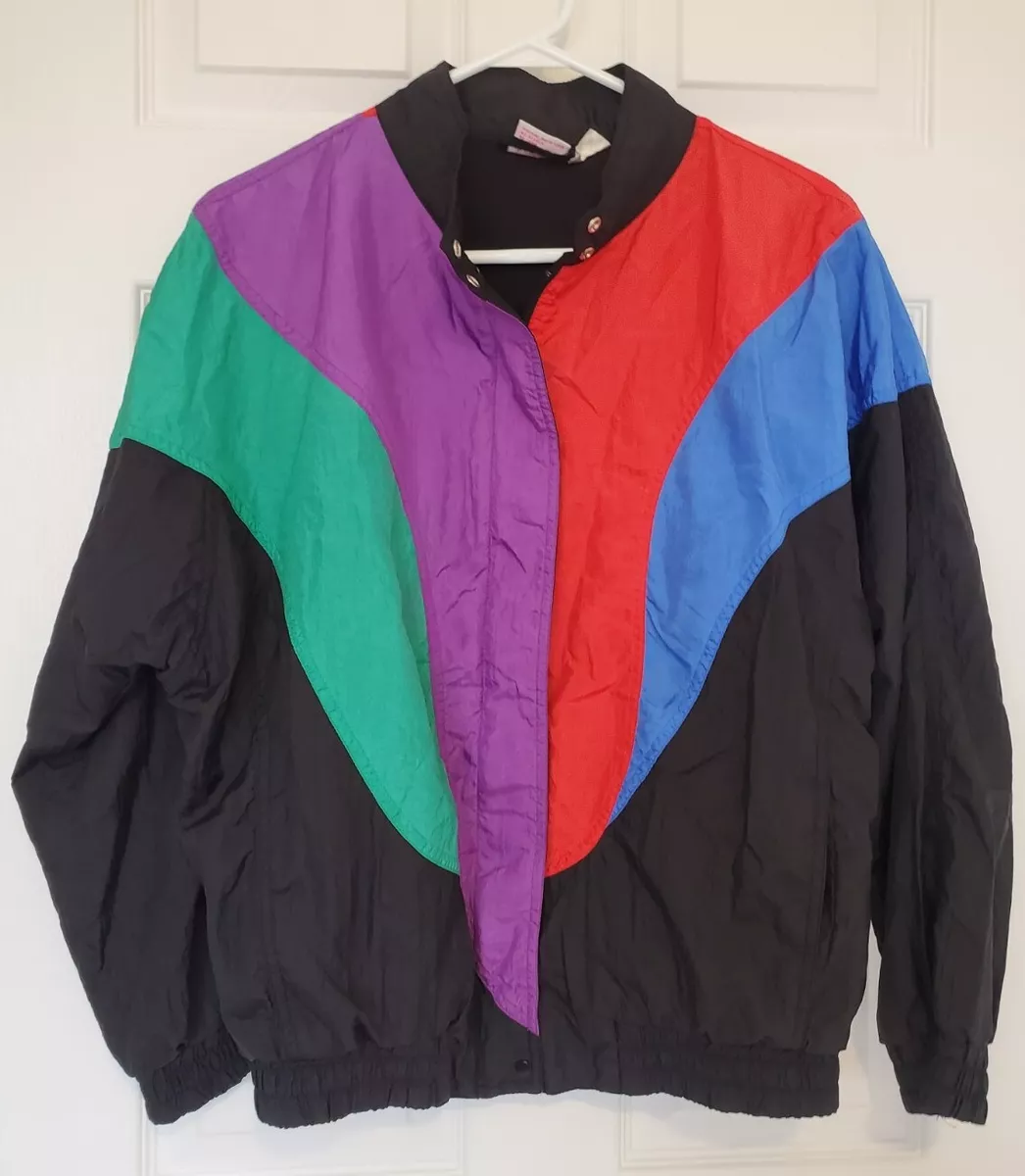 Vintage 90s Retro TAIL Colorful Abstract Pop Bomber Style Jacket Nylon Medium