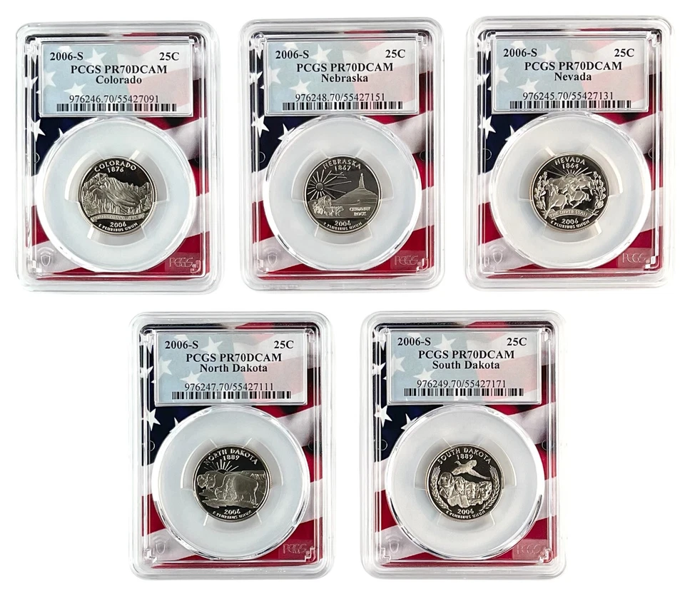 2006 S Clad Quarter 5 Coin Set PCGS PR70 Ultra Cameo - Flag Frame w/Case - Image 2 of 3
