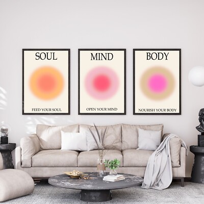ZNHART Set di 3 stampe artistiche da parete su tela con cornice rosa