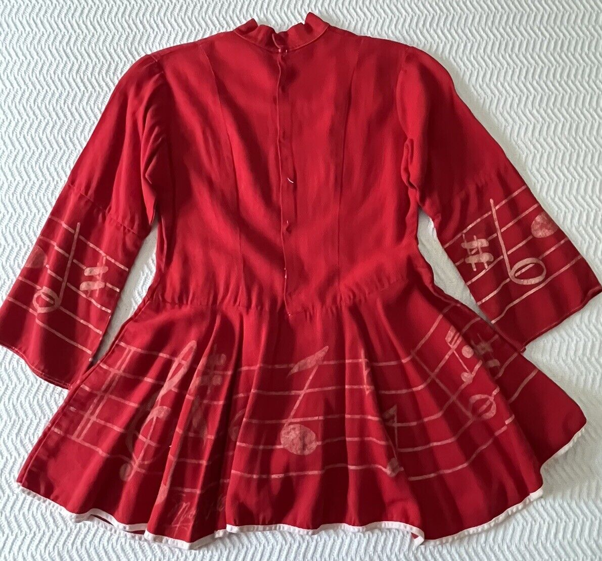 Vtg Mary Hartline Child Red Dress Music Note Repl… - image 3