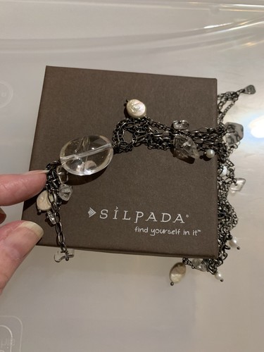 ❤️SILPADA Sterling 925 Silver Pearl Crystal Tassel Necklace N1492 35" $164 - Picture 10 of 11