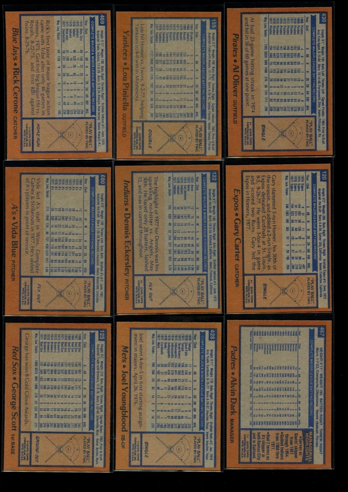 48 Lot 1978 Topps Baseball with Gary Carter Dennis Eckersley Lou Pinella SHARP - Image 2 of 4