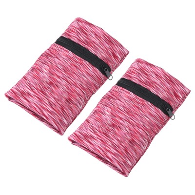 2Pcs Wrist Pouch Wrist Wallet Sports Wristband Wallet with Zipper Rose Red