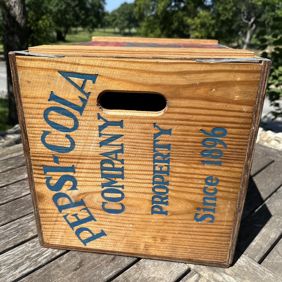 ORIGINAL PEPSI-COLA Wooden Advertising Crate w/ Lid 5 Cent Vintage