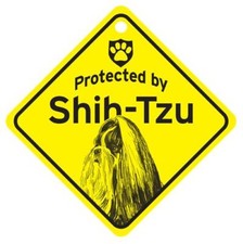 Protected by Shih Tzu Dog Window Sign Made in USA 5 1/2 x 5 1/2