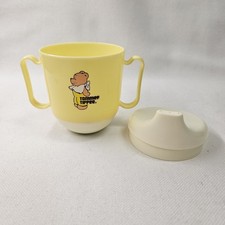 Vtg Tommee Tippee Yellow Sippy Cup Weighted Bottom Bear Childs Handles