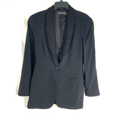 Tahari ASL LUXE 1-Button Blazer Beaded Shawl Collar 6 Black 100 Wool Stunning