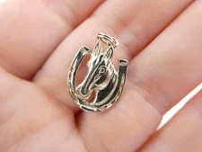 Vintage Jezlaine Sterling Silver Horse in Horseshoe Charm Pendant 2.2g .75 Inch