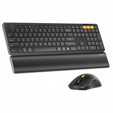 KM60 Bluetooth USB Wireless Keyboard Mouse Combo Wrist Rest Full Size Black