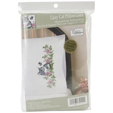 Tobin T232114 Stamped Pillowcase Pair For Embroidery 20"X30"-Grey Cat