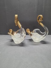 Set 2 ciotole cigno in vetro artistico Murano - Made in Italy - trasparente e oro - vintage