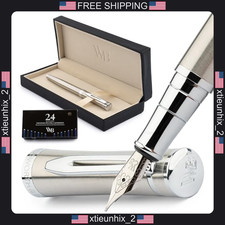 Imagen de Fountain Pen Set with Silver Finish, Refillable, Includes Ink Cartridges