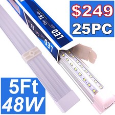 5FT LED Shop Lights 48W 60 Inch Linkable Cooler Door Integrated Tube Bulbs 25PCS