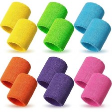 12 Pcs Neon Sweatbands Wristbands, Sweat Wrist Band Absorbent Cotton Terry
